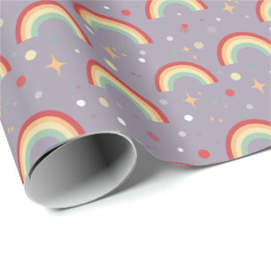 Papel De Regalo Cumpleaños Mágico Arcoíris Purpura Niñas Lindas