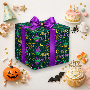 Papel De Regalo Cumpleaños Mágico de Bruja Verde Espeluznante