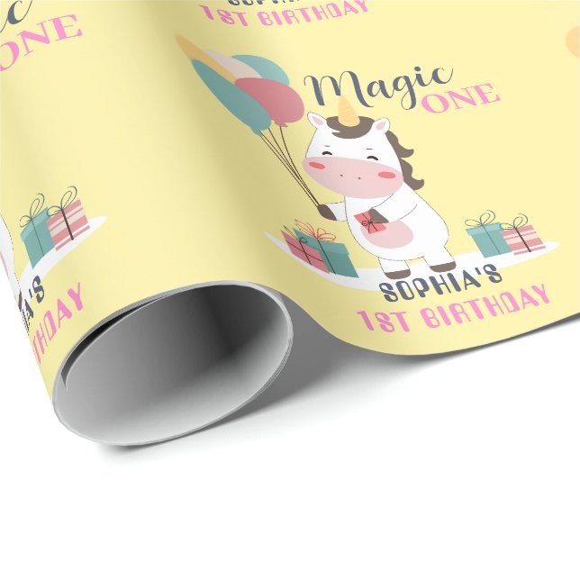 Papel De Regalo Cumpleaños Mágico de un Unicornio (Esquina del rollo)