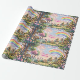 Papel De Regalo Cumpleaños Mágico Tierra Hada Arcoíris