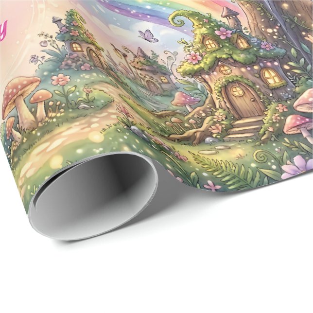 Papel De Regalo Cumpleaños Mágico Tierra Hada Arcoíris (Esquina del rollo)