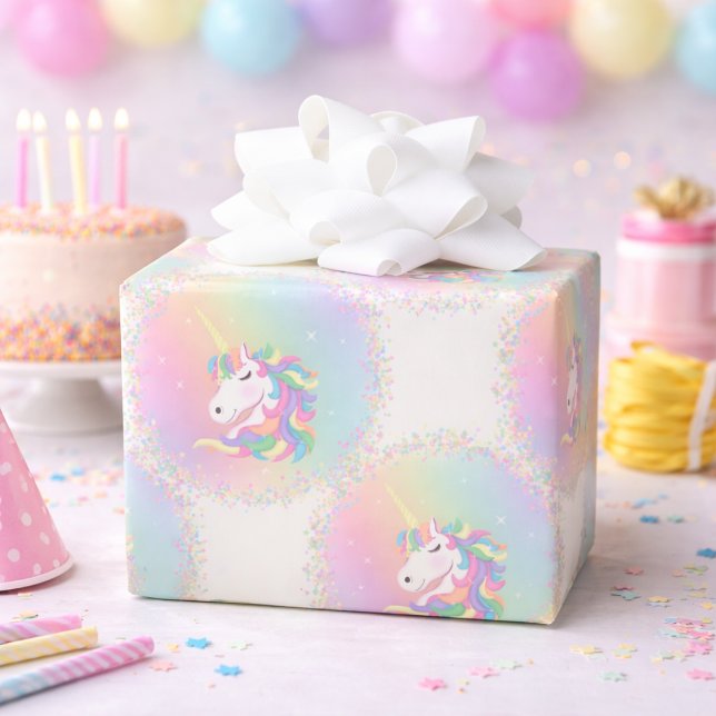 Papel De Regalo Cumpleaños Mágico Unicornio Arcoíris Pastel (Subido por el creador)