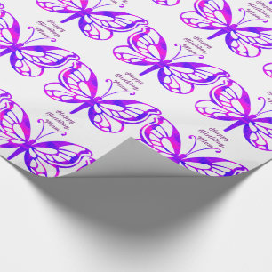 Papel De Regalo Cumpleaños, mamá, mariposas en púrpura