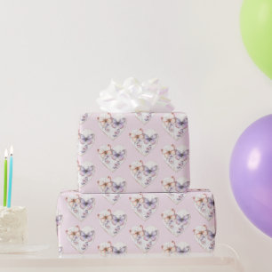 Papel De Regalo Cumpleaños Mariposas Corazón Floral Lavanda Rosa