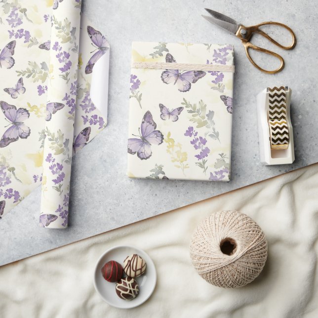 Papel De Regalo Cumpleaños Mariposas Moradas (Artesanía)