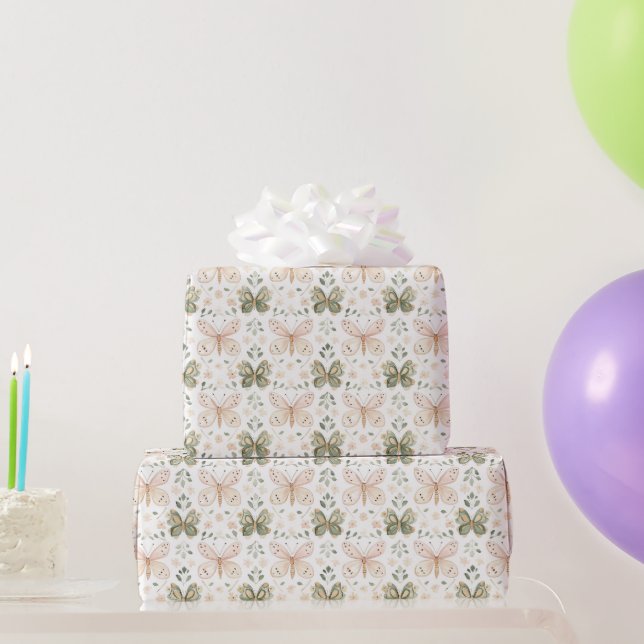 Papel De Regalo Cumpleaños Mariposas Rosadas Verdes (Regalos de fiesta)