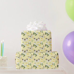 Papel De Regalo Cumpleaños Mariposas Verde Amarillo