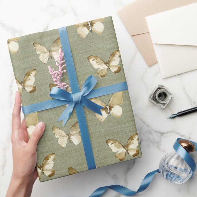 Papel De Regalo Cumpleaños Mariposas Verde Rústico (Regalar)