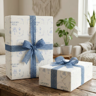 Papel De Regalo Cumpleaños Minimalista Azul Feliz Cumpleaños Nombr
