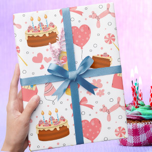 Papel De Regalo Cumpleaños Moderno Chic Femenino Arco Rosa y Tarta