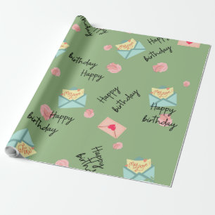Papel De Regalo Cumpleaños moderno femenino verde
