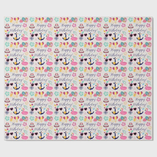 Papel De Regalo Cumpleaños Náutico Adorable (Superficie plana)