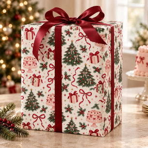 Papel de Regalo Cumpleaños Navidad Rosa Tarta Lazo