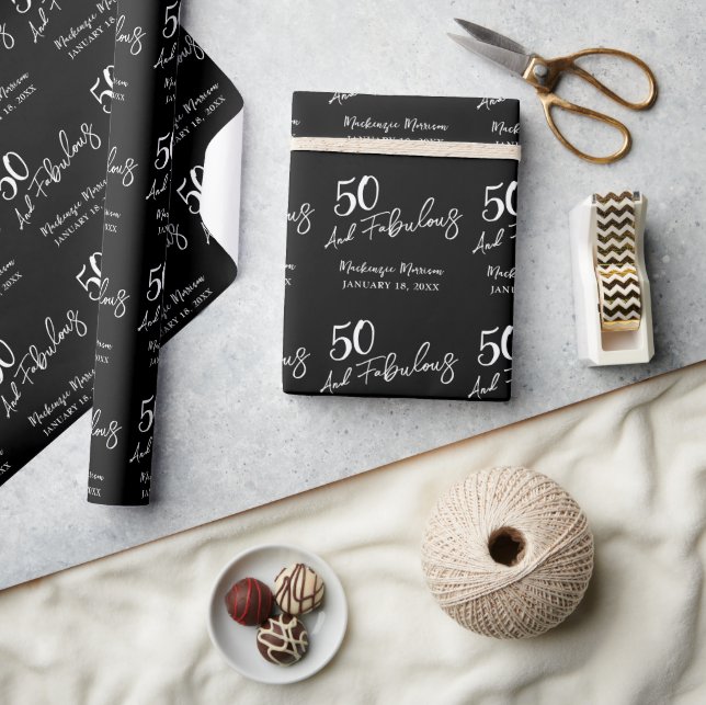 Papel De Regalo Cumpleaños negro cincuenta y fabuloso guion fiesta (Artesanía)