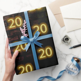Papel De Regalo Cumpleaños Neon 20 Rótulo en ladrillo