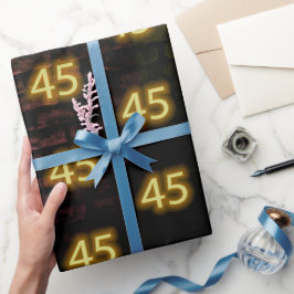 Papel De Regalo Cumpleaños Neon 45 Rótulo en ladrillo
