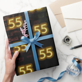 Papel De Regalo Cumpleaños Neon 55 Rótulo en ladrillo