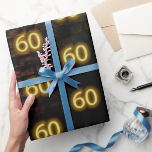 Papel De Regalo Cumpleaños Neon 60 Rótulo en ladrillo