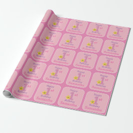 Papel De Regalo Cumpleaños niña, Estrella Amarilla Rosa con Nombre