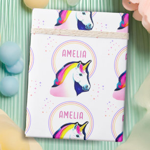 Papel De Regalo Cumpleaños Nombre Niña Estrellas Mágicas Unicornio