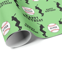 Papel De Regalo Cumpleaños Nombre Niños Jugador Pelota Béisbol Ver