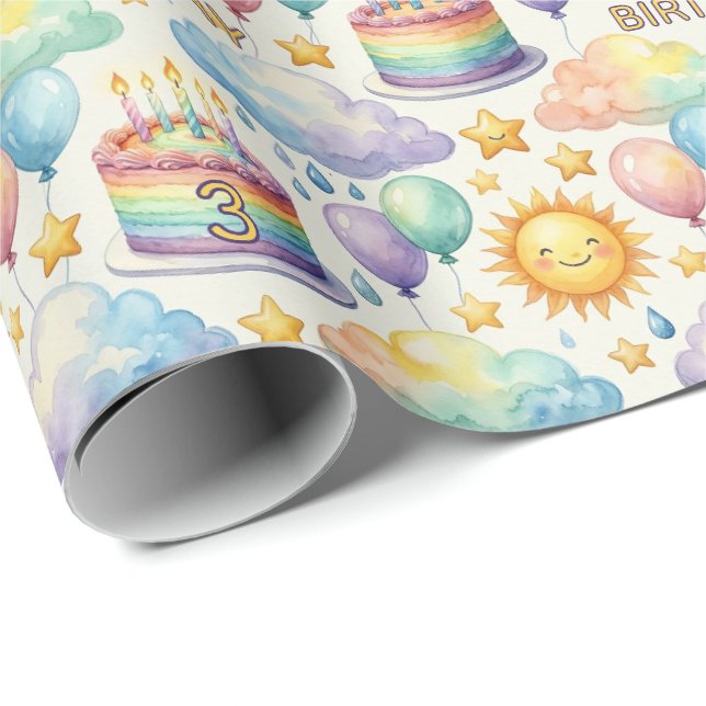 Papel de Regalo Cumpleaños Nube Arcoíris (Esquina del rollo)