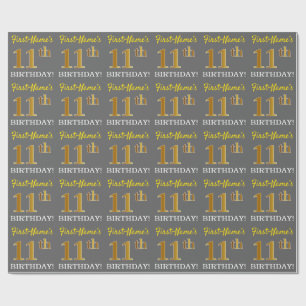 Papel De Regalo Cumpleaños número 11 "Gray, Imitación de Oro"