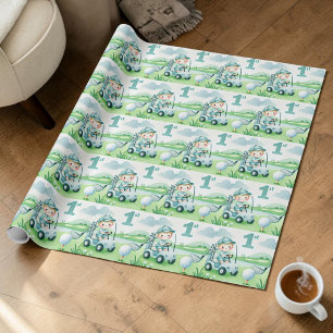 Papel De Regalo Cumpleaños número 1 Golf Niño Agujero en Uno Acuar