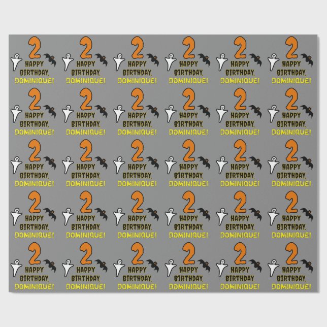 Papel De Regalo Cumpleaños número 2: Tema espeluznante de Hallowee (Superficie plana)