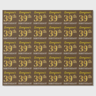 Papel De Regalo Cumpleaños número 39 "Brown, Imitación de Oro"
