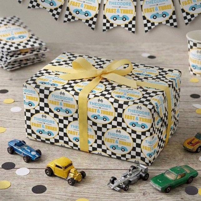 Papel De Regalo Cumpleaños número 3 de Fast & Three Race Car (Subido por el creador)