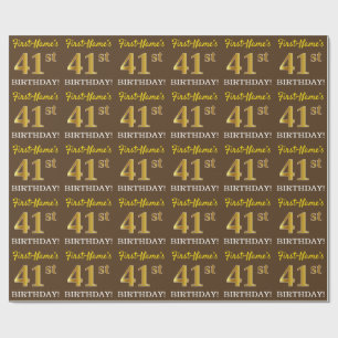 Papel De Regalo Cumpleaños número 41 "Brown, Imitation Gold Look"