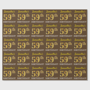 Papel De Regalo Cumpleaños número 59 "Brown, Imitación de Oro"