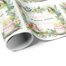 Papel De Regalo Cumpleaños número uno de Hada de Pastel Verde -