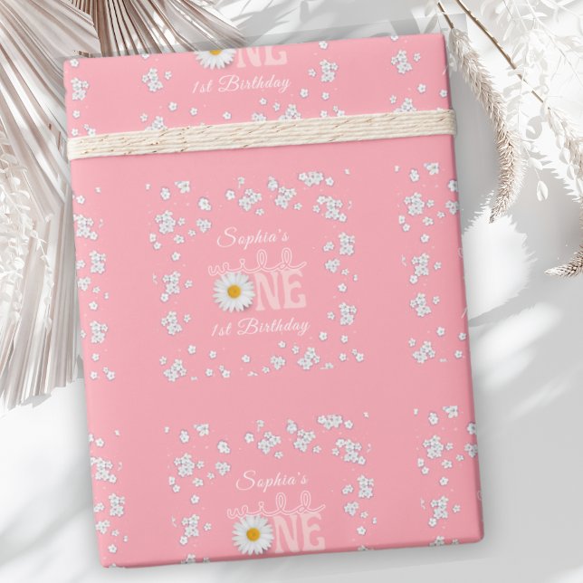 Papel De Regalo Cumpleaños número uno de Pink Daisy Wild One (Subido por el creador)