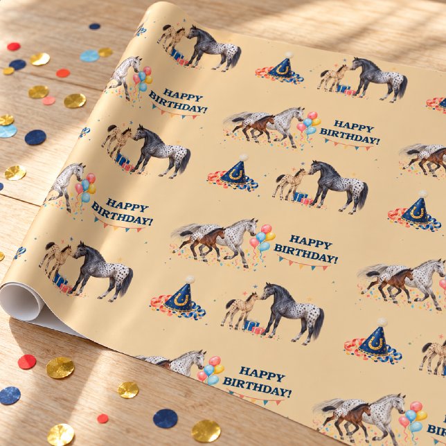 Papel De Regalo Cumpleaños occidental de yegua y potro Appaloosa (Subido por el creador)