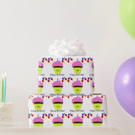 Papel De Regalo Cumpleaños pastelito globos rosa de 1er cumpleaños