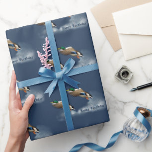 Papel De Regalo Cumpleaños Pato Mallard Volando Sobre El Agua