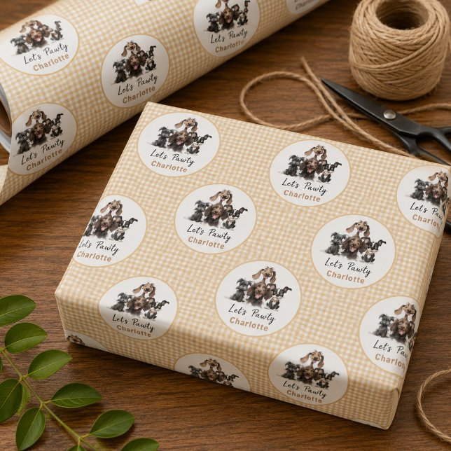 Papel De Regalo Cumpleaños Perro Vamos a Pawty (Dog Let's Pawty Birthday Wrapping Paper)
