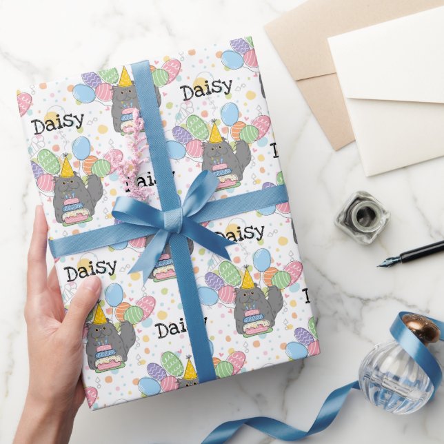 Papel De Regalo Cumpleaños Persa Gris Azul Cat Longhair (Regalar)