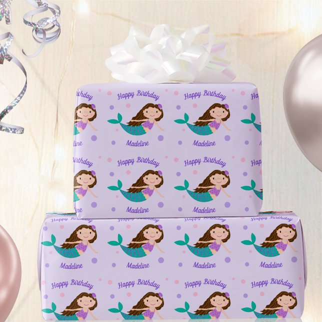 Papel De Regalo Cumpleaños Personalizado Cute Mermaid Purple (Subido por el creador)