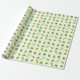 Papel De Regalo Cumpleaños personalizado de animal de safari verde