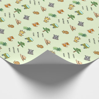 Papel De Regalo Cumpleaños personalizado de animal de safari verde