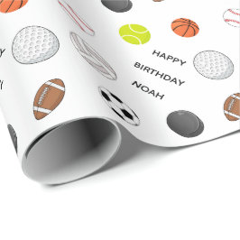 Papel De Regalo Cumpleaños personalizado de deportes múltiples par