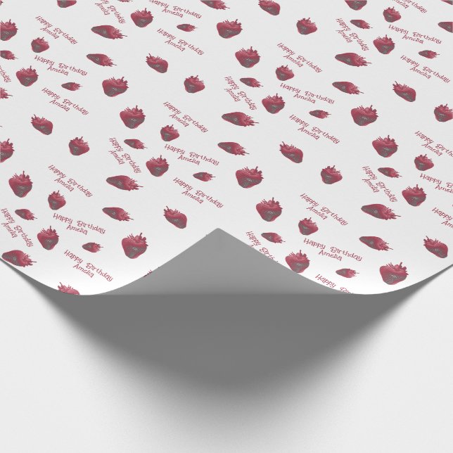 Papel De Regalo Cumpleaños personalizado de fresa (Esquina)