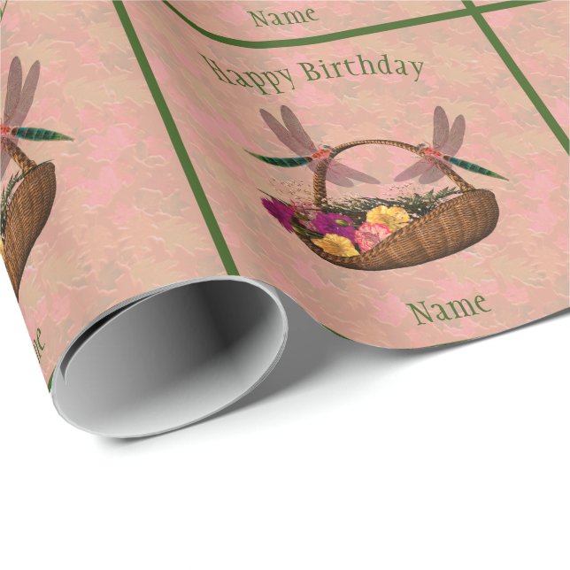 Papel De Regalo Cumpleaños Personalizado de la cesta de flores de  (Esquina del rollo)