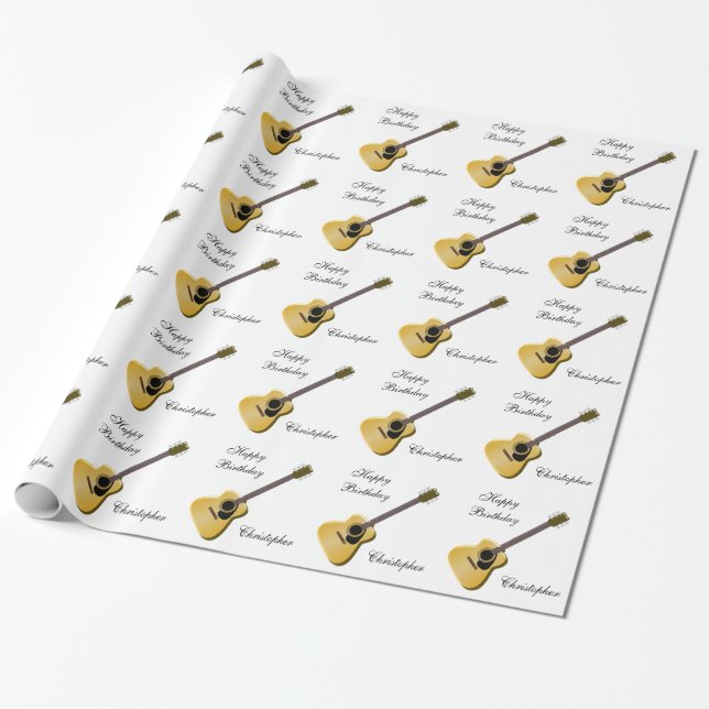 Papel De Regalo Cumpleaños personalizado de la guitarra acústica (Desenrollado)