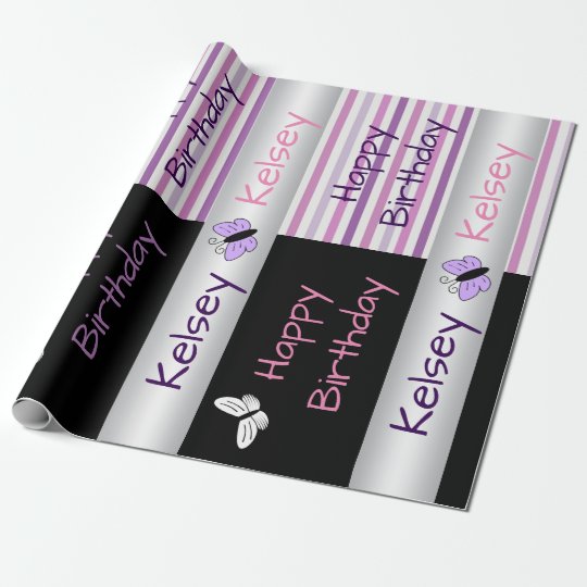 Papel De Regalo Cumpleaños personalizado de la púrpura de Girlie