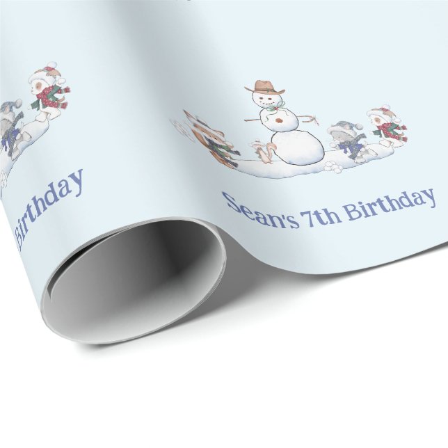 Papel De Regalo Cumpleaños personalizado de lucha de bolas de niev (Esquina del rollo)