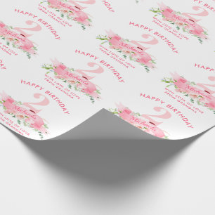 Papel De Regalo Cumpleaños personalizado de niña floral rosa para